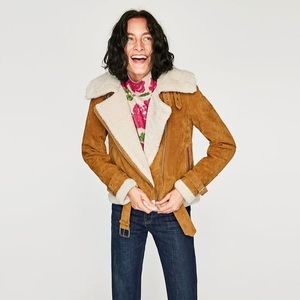 Zara Faux Suede & Shearling Moto Jacket